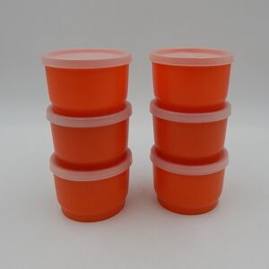 Tupperware Orange Snack Cups 1229 Complete w Sheer Lids 297 Set of 6 Vintage